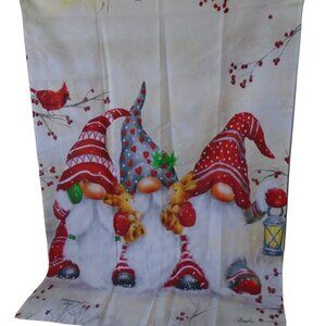 Winter Scene with Gnomes, Bunnies and birds House Flag 28x40 in.